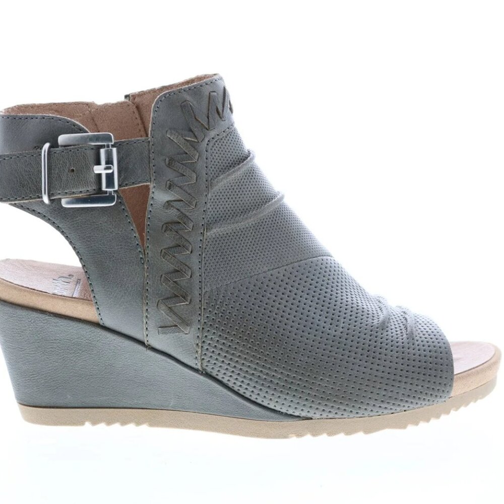 Earth Attalea Slate Blue Leather Peep Toe Wedge Sandals Women's 9.5 EUC - Picture 8 of 15